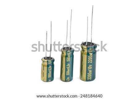 Electrolytic Capacitors in green isolated on white