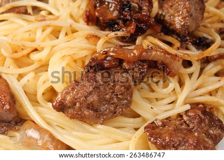Liver and spagetti  -fine food background