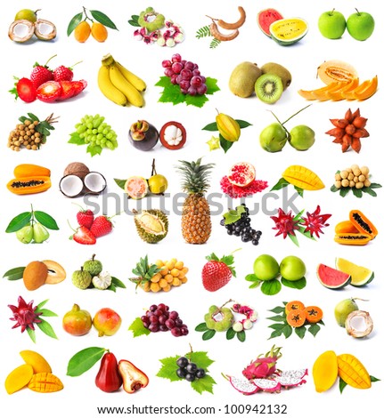 Large page of fruits isolated on white background