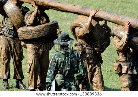 Soldiers game on military training ground ( battle camp ). Action. Operation