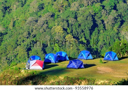 Tourist tent in mountain landscape , Thailand
