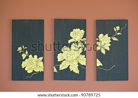 Golden flower painting on wood
