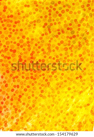Yellow background with orange dots.