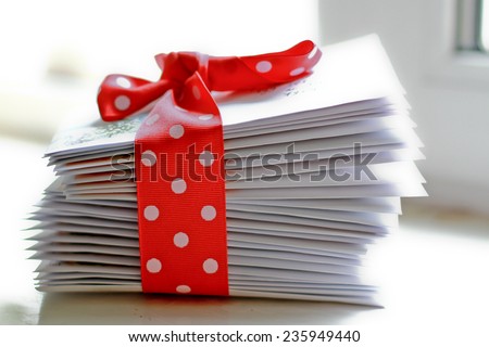 stack of letters with the dot band/ stack of christmas greeting letters