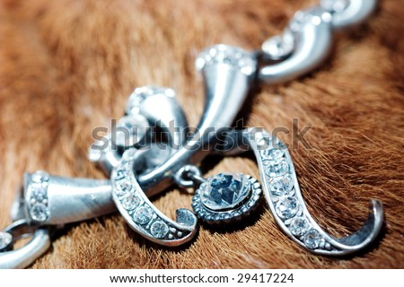 Silver jewelry on a furry background