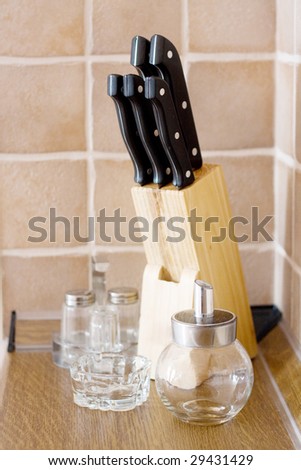 Chief\'s knife block in the kitchen