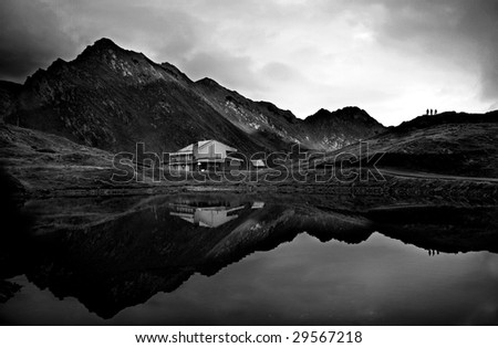 Black and white landscape in the Romanian mountains - Balea Lake