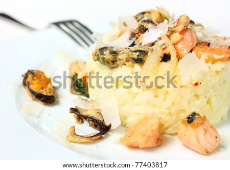 Risotto with seafood. Traditional Italian food. Tasty and nutritious