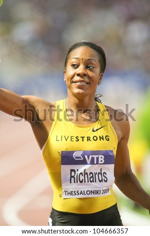 THESSALONIKI, GREECE - SEPTEMBER 12: American track and field athlete who competes for the United States Sanya Richards on September 12, 2009 in Kaftatzoglio stadium, Thessaloniki, Greece