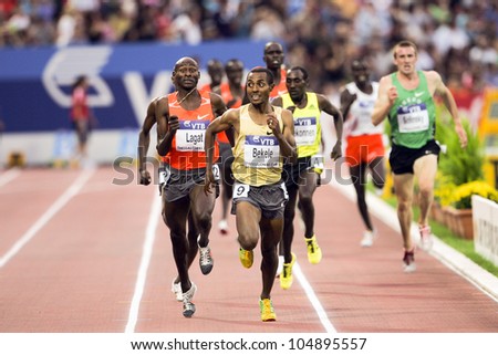 THESSALONIKI, GREECE - SEPTEMBER 12:IAAF/VTB Bank World Athletics Final Ethiopian long-distance runner Kenenisa Bekele on his victory on September 12,2009 in Kaftatzoglio stadium, Thessaloniki, Greece