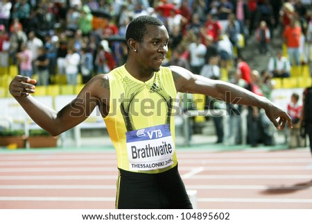 THESSALONIKI, GREECE - SEPTEMBER 12:IAAF/VTB Bank World Athletics Final Ryan Brathwaite backs up his World Champion victory with a win on September 12, 2009 in Kaftatzoglio stadium,Thessaloniki,Greece