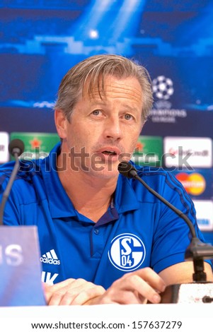 THESSALONIKI, GREECE - AUGUST 26: Jens Keller on a press conference prior Champions League match PAOK FC vs Schalke FC on August 26,2013 in Thessaloniki, Greece.