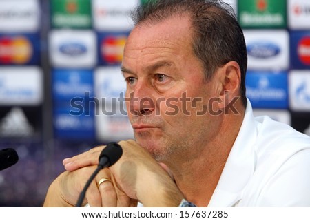 THESSALONIKI, GREECE - AUGUST 26: Huub Stevens on a press conference prior Champions League match PAOK FC vs Schalke FC on August 26,2013 in Thessaloniki, Greece.