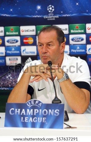 THESSALONIKI, GREECE - AUGUST 26: Huub Stevens on a press conference prior Champions League match PAOK FC vs Schalke FC on August 26,2013 in Thessaloniki, Greece.