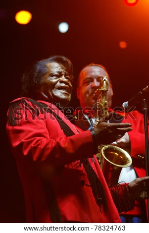 THESSALONIKI, GREECE - JULY 24: The Godfather of Soul Music, James Brown, performs at the Earth Theater on July 24, 2006 in Thessaloniki, Greece.