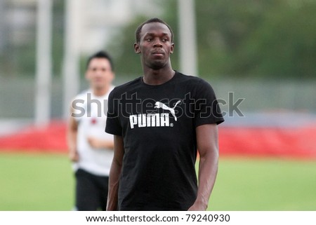 THESSALONIKI, GREECE -SEPTEMBER 11:Jamaican U.Bolt relaxing in the training center for the IAAF World Athletics Finals main event in Kaftatzoglio Stadium on September 11, 2009 in Thessaloniki,Greece