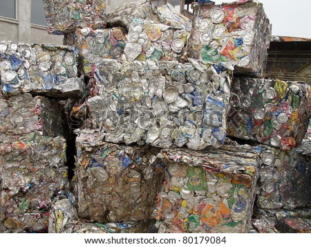 THESSALONIKI, GREECE - JANUARY 21: Crushed aluminum cans lie in a heap at an undisclosed recycling facility, The cans will be shipped to an aluminum foundry in Thessaloniki on January 21, 2011