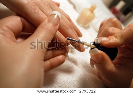 A manicure in progress.