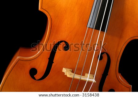 Image of a standup bass or double bass, on a black background.