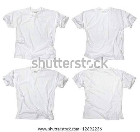 blank white tee. stock photo : Photograph of two wrinkled lank white t-shirts,