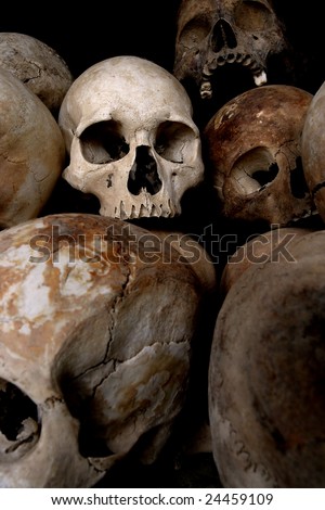 stock photo A pile of skulls from the Killing Fields in Phnom Penh 