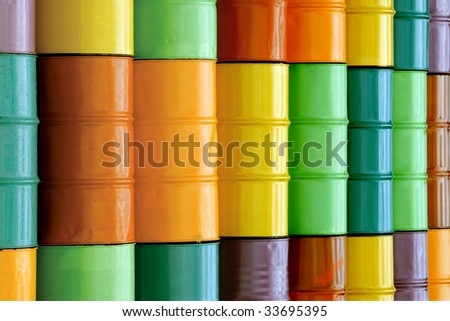 Oil or chemical drums stacked on top of each other.