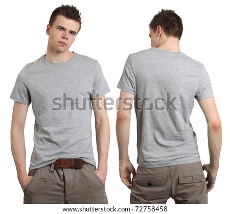 blank white t shirt front and back. lank gray t-shirt, front