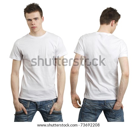blank white tee. stock photo : Young male with lank white t-shirt, front and back.