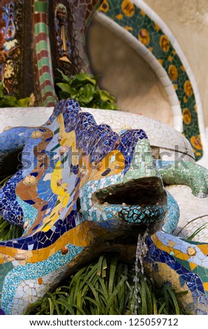 BARCELONA, SPAIN - APRIL 24: The famous Park Guell on April 24, 2012 in Barcelona, Spain. Park Guell is the famous park designed by Antoni Gaudi and built in the years 1900 to 1914