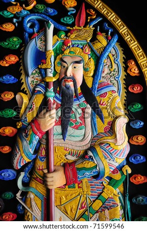 Statue Of Guan Yu deva [God of honor] Carved Wood Doors in Chinese  style
