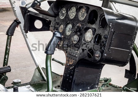 vintage old helicopter cockpit