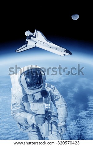 Astronaut wearing pressure suit in a space background, blue tone