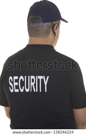 back of a security guard isolated on white