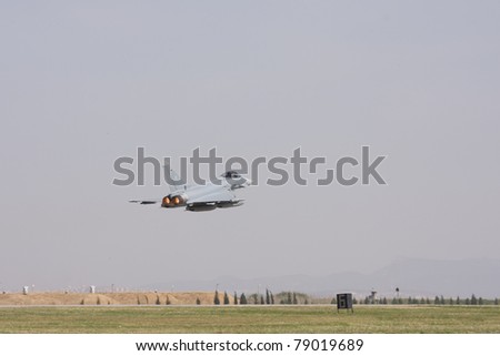 IZMIR,TURKEY – JUNE 06 :German demonstration team ´´ eurofighter typhoon´´  jet takes off at ´´Airshow Turkey´´ on june 06 2011 in izmir, Turkey,