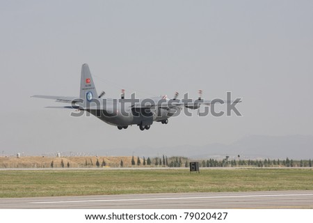 IZMIR,TURKEY – JUNE 06 :turkish military transport aircraft ´´ a400m´´   takes off at ´´Airshow Turkey´´ on june 06 2011 in izmir, Turkey,