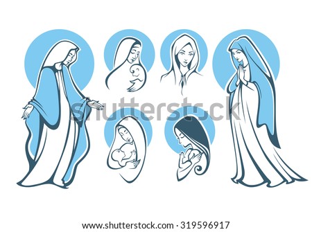 vector illustrations of praying virgin Mary