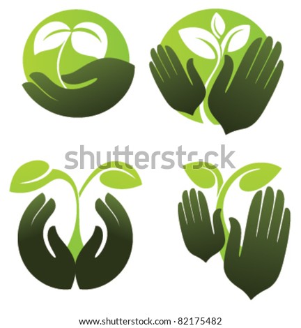 symbols of human's hands and growing plants symbols of human's hands and growing plants