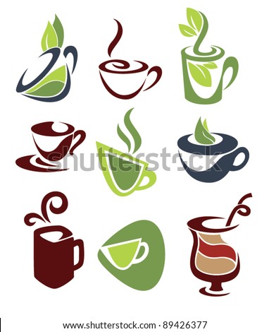 vector collection of stylized images of coffee or tea cups - stock vector
