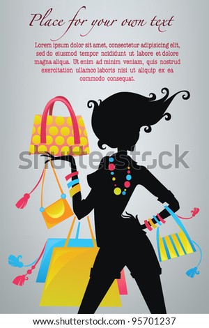 fashion bags, vector image of happy shopping