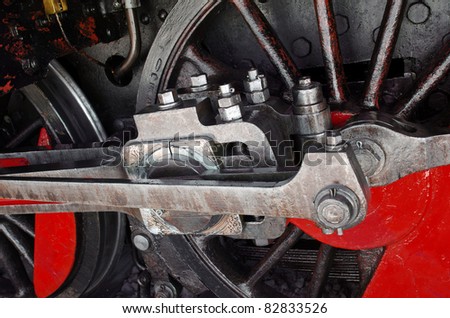 Detail of one wheel of a vintage steam train locomotive