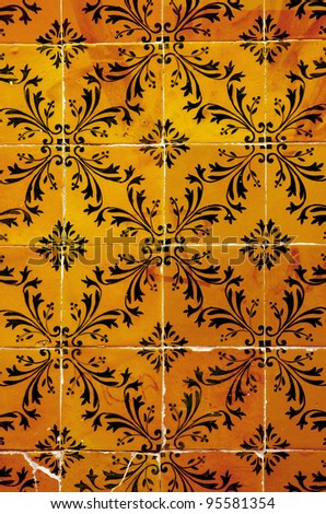 background of old and damaged typical Portuguese tiles