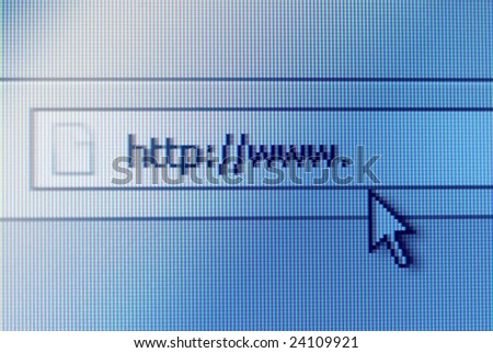 Close-up shot of address bar on computer screen with cursor arrow