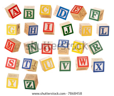 stock photo : Separated alphabet blocks of all the letters in various 