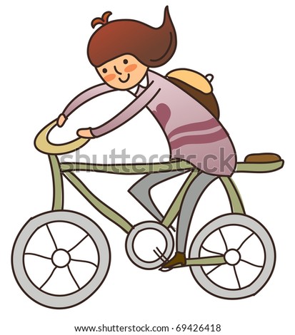 Cartoon Girl On Bicycle. cartoon girl on ike.