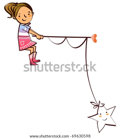 Cartoon Girl Fishing. stock vector : girl fishing