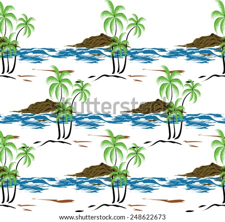 Design coconut trees, beaches and mountains.