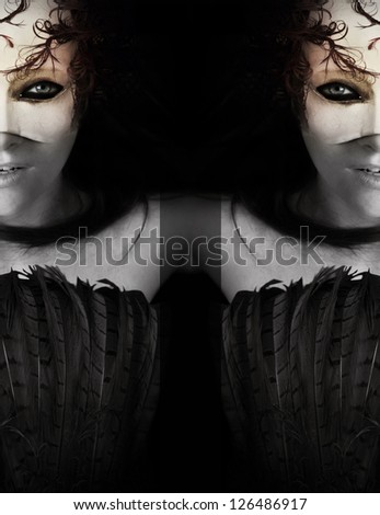 Beautiful double portrait of a young woman in baroque costume in black and white
