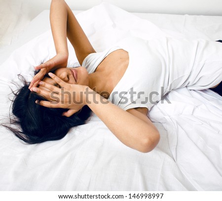 Pretty Brunette Woman In Bed, Cant Sleep