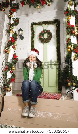 happy young girl at home decorated on Christmas