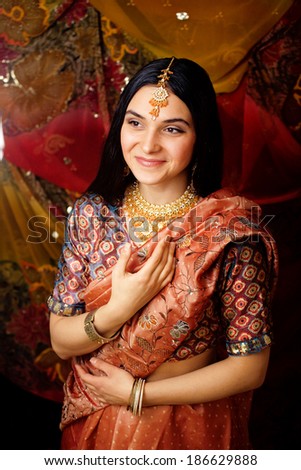 beauty sweet indian girl in sari smiling